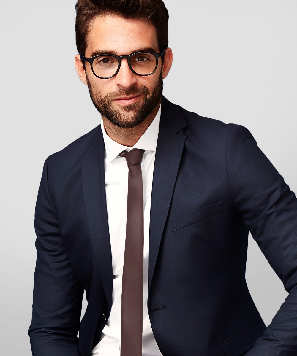 Vittorio Farina Men's Satin Skinny Necktie - N - SKINNY_BROWN - Classy Cufflinks