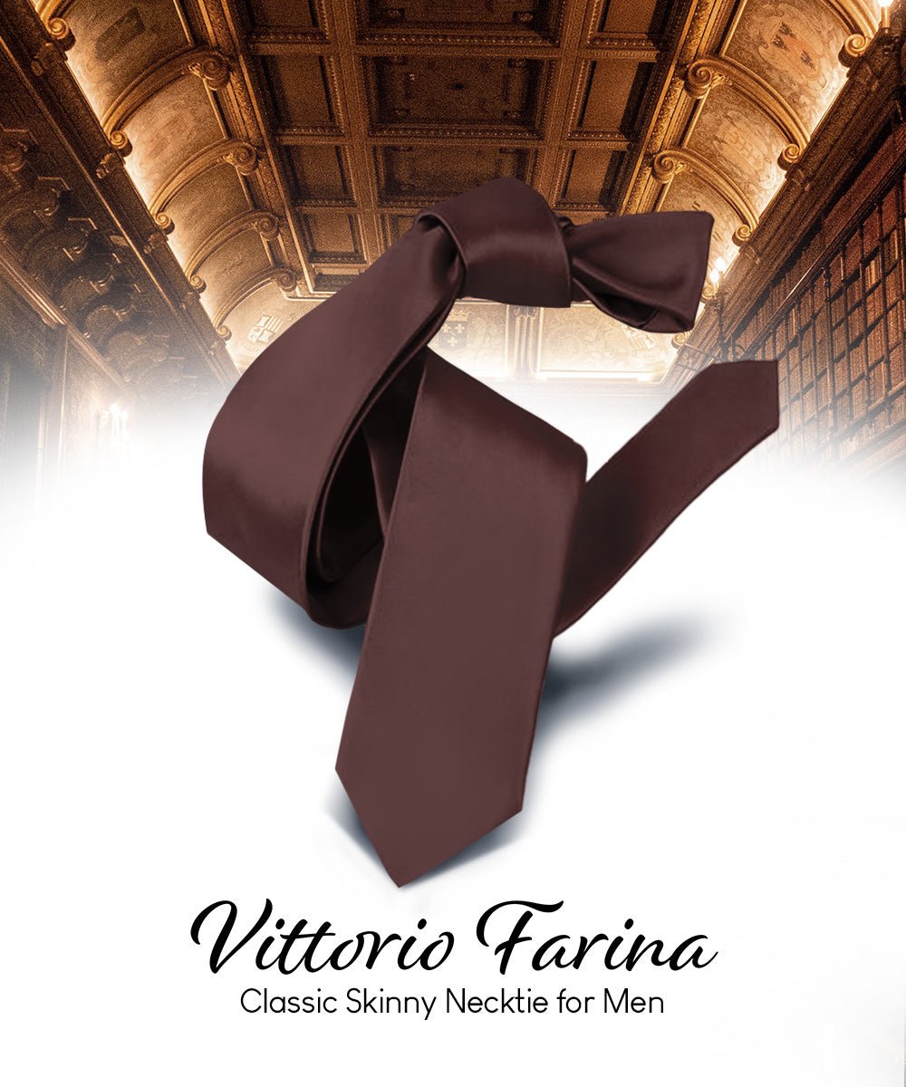 Vittorio Farina Men's Satin Skinny Necktie - N - SKINNY_BROWN - Classy Cufflinks