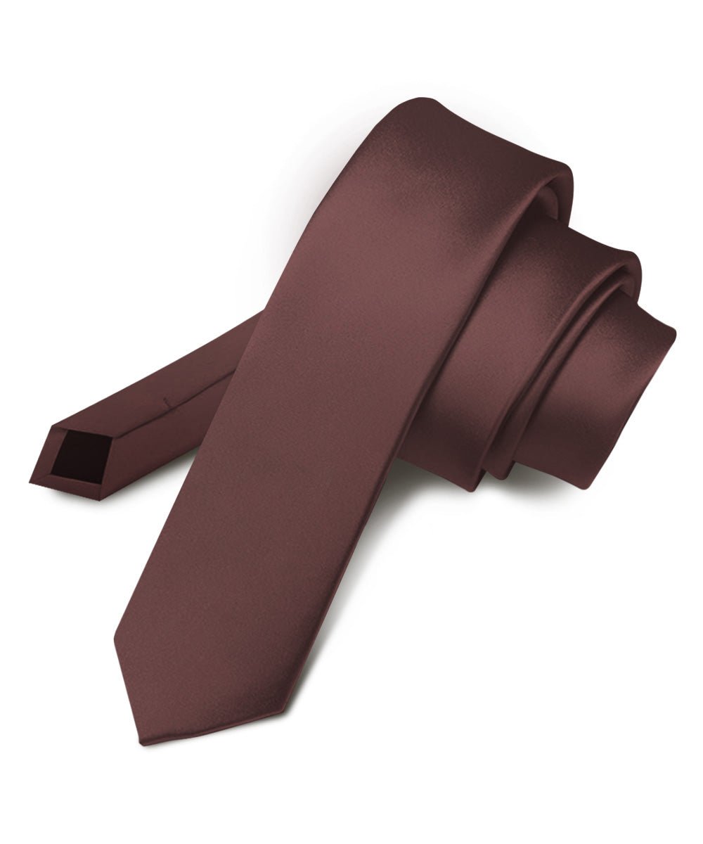 Vittorio Farina Men's Satin Skinny Necktie - N - SKINNY_BROWN - Classy Cufflinks