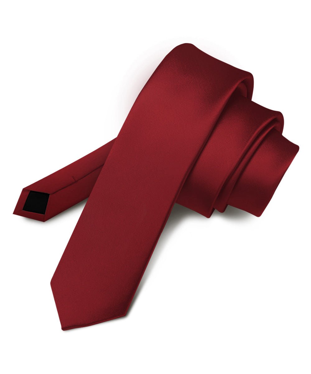 Vittorio Farina Men's Satin Skinny Necktie - N - SKINNY_BURGUNDY - Classy Cufflinks