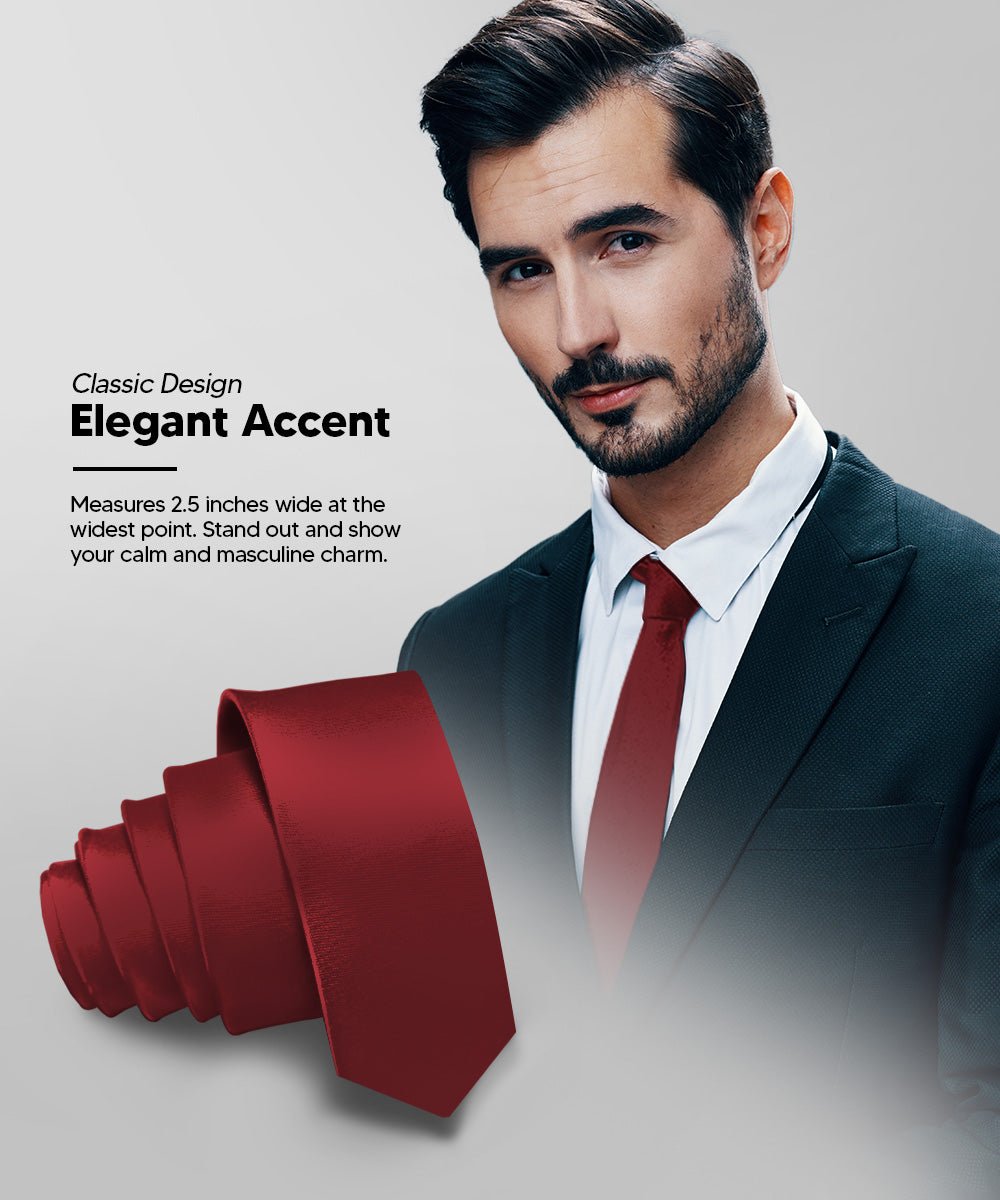 Vittorio Farina Men's Satin Skinny Necktie - N - SKINNY_BURGUNDY - Classy Cufflinks