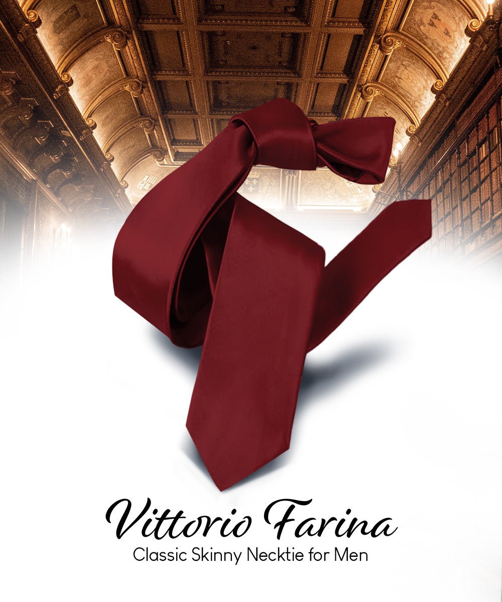 Vittorio Farina Men's Satin Skinny Necktie - N - SKINNY_BURGUNDY - Classy Cufflinks