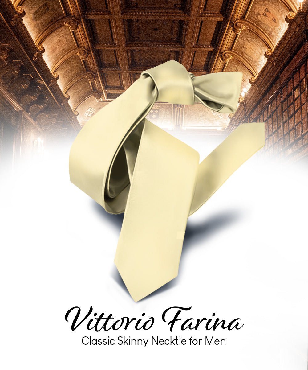 Vittorio Farina Men's Satin Skinny Necktie - N - SKINNY_CHAMPAGNE - Classy Cufflinks