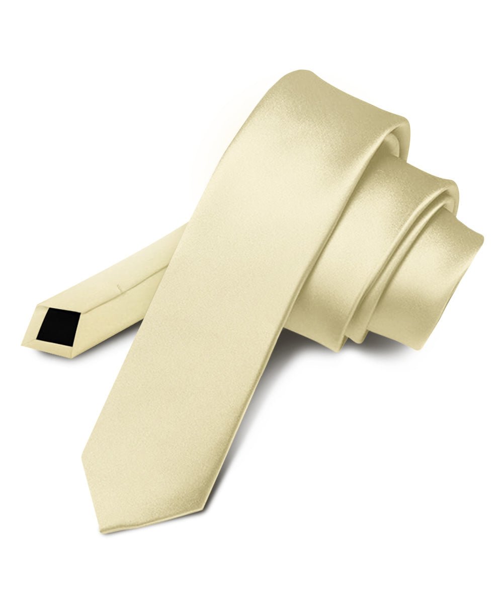 Vittorio Farina Men's Satin Skinny Necktie - N - SKINNY_CHAMPAGNE - Classy Cufflinks