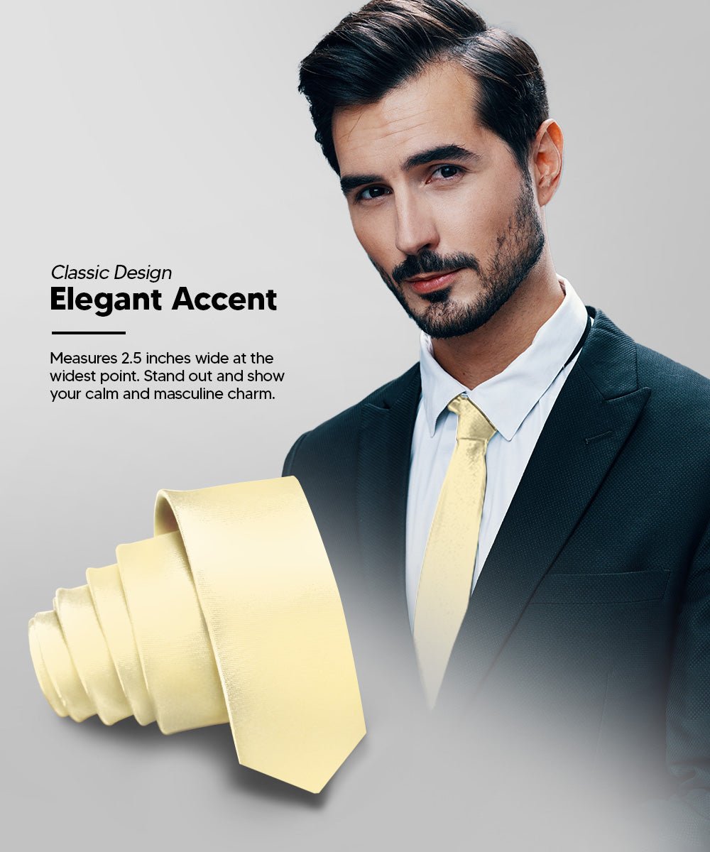 Vittorio Farina Men's Satin Skinny Necktie - N - SKINNY_CHAMPAGNE - Classy Cufflinks