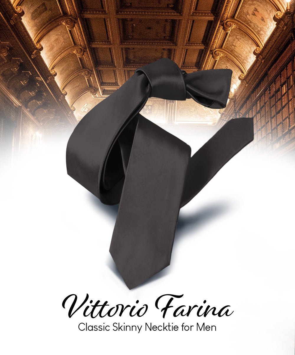 Vittorio Farina Men's Satin Skinny Necktie - N - SKINNY_CHARCOAL - Classy Cufflinks