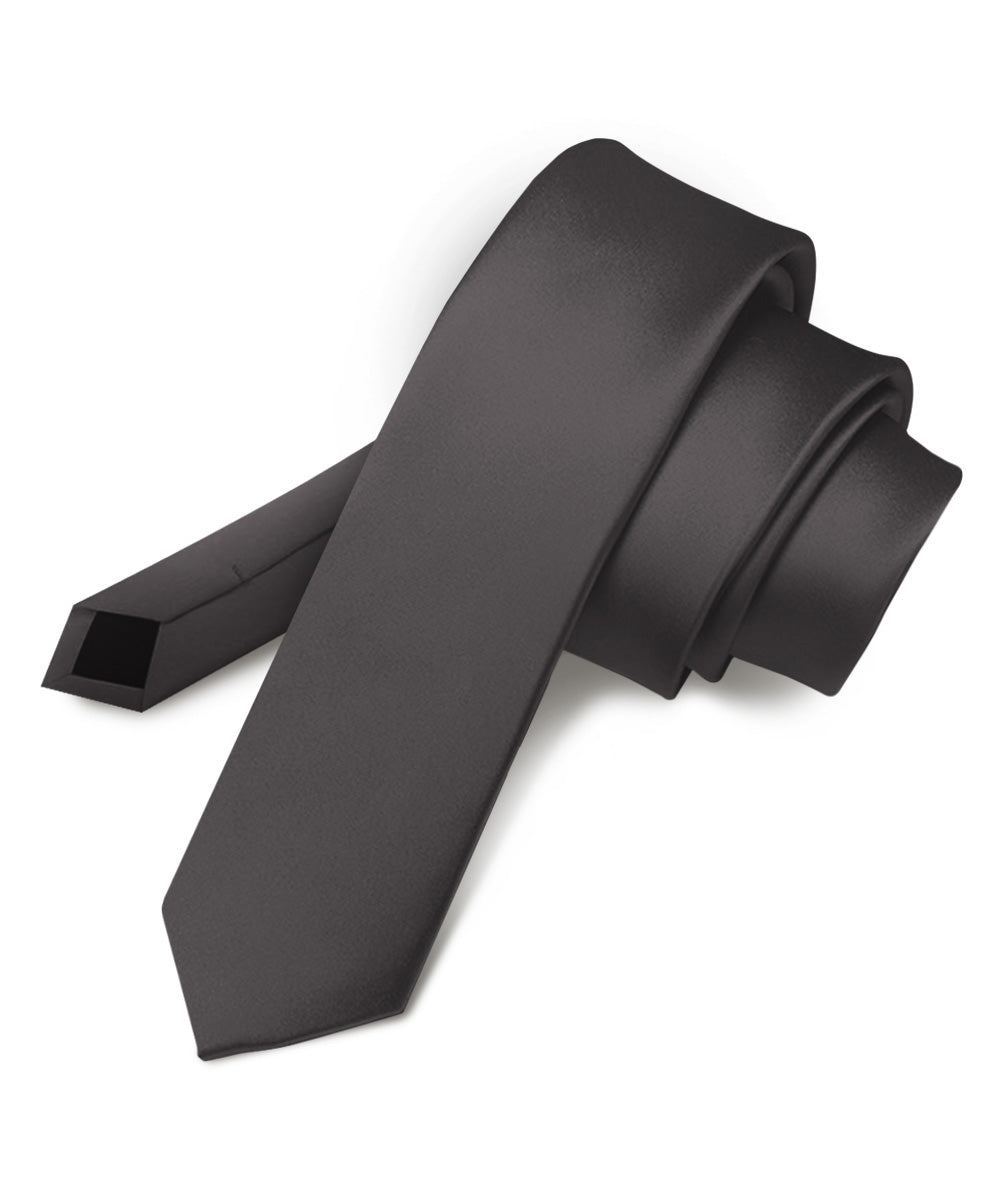 Vittorio Farina Men's Satin Skinny Necktie - N - SKINNY_CHARCOAL - Classy Cufflinks