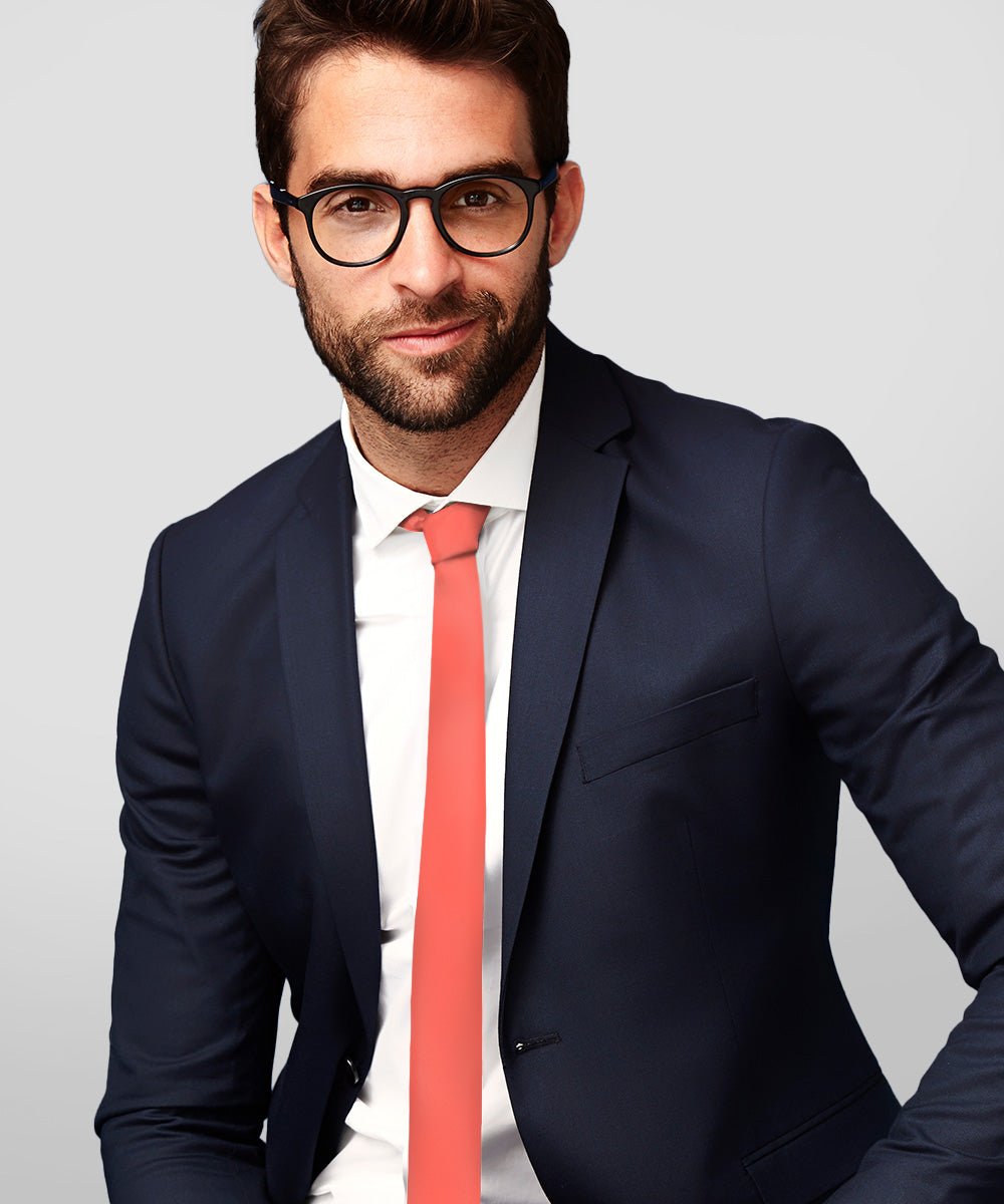 Vittorio Farina Men's Satin Skinny Necktie - N - SKINNY_CORAL - Classy Cufflinks