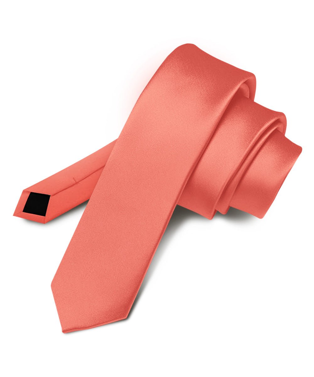 Vittorio Farina Men's Satin Skinny Necktie - N - SKINNY_CORAL - Classy Cufflinks