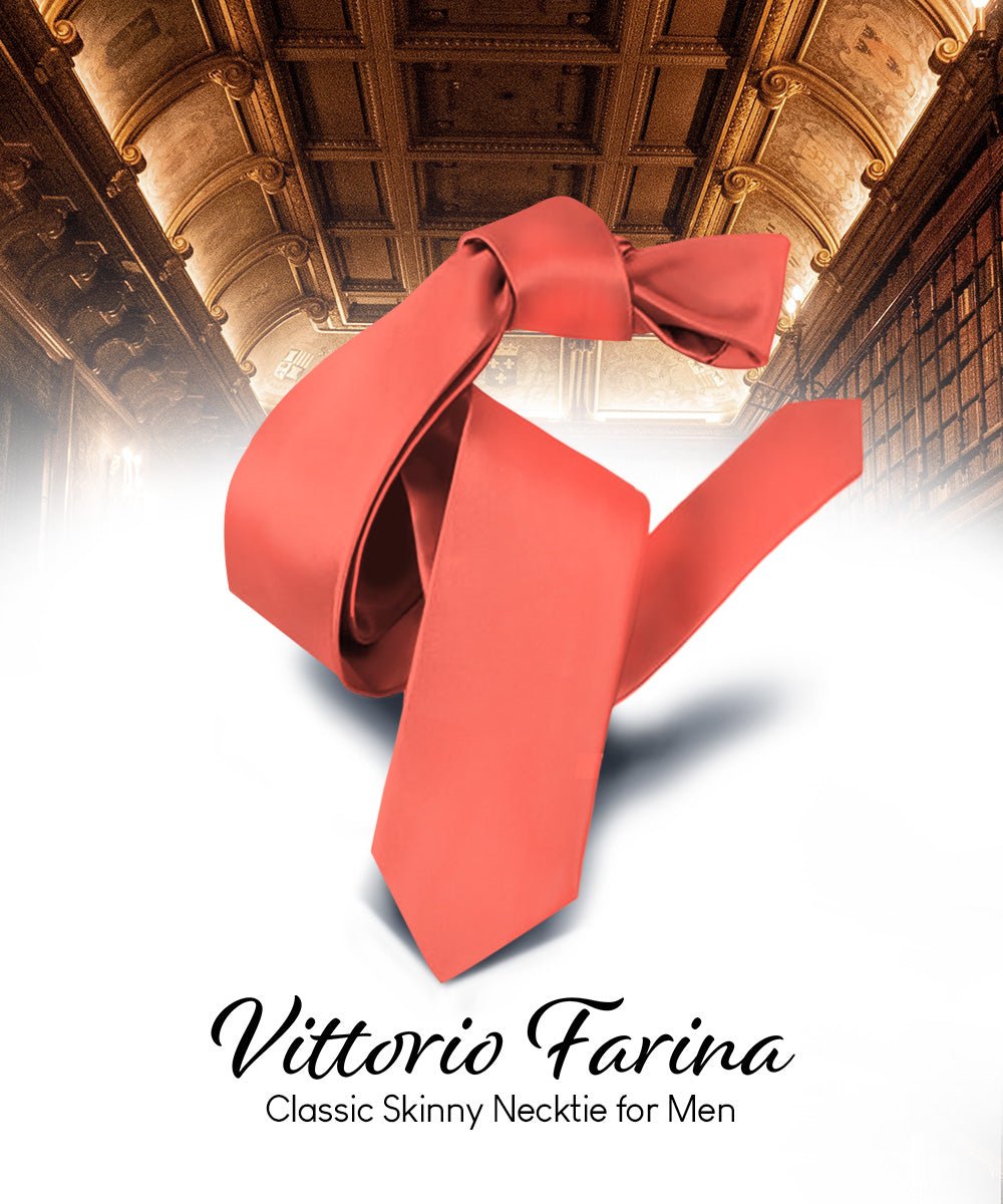 Vittorio Farina Men's Satin Skinny Necktie - N - SKINNY_CORAL - Classy Cufflinks
