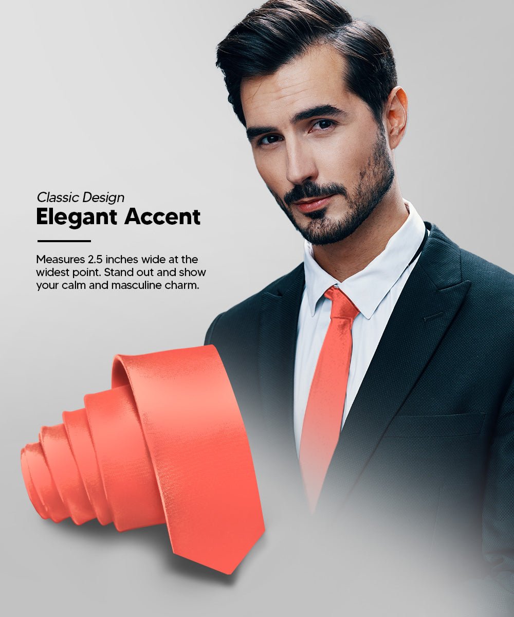 Vittorio Farina Men's Satin Skinny Necktie - N - SKINNY_CORAL - Classy Cufflinks