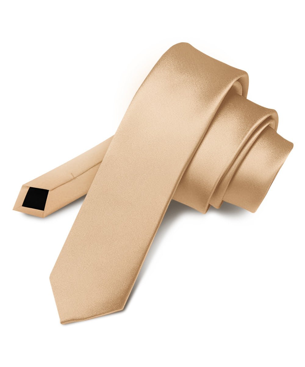 Vittorio Farina Men's Satin Skinny Necktie - N - SKINNY_DARK - PEACH - Classy Cufflinks