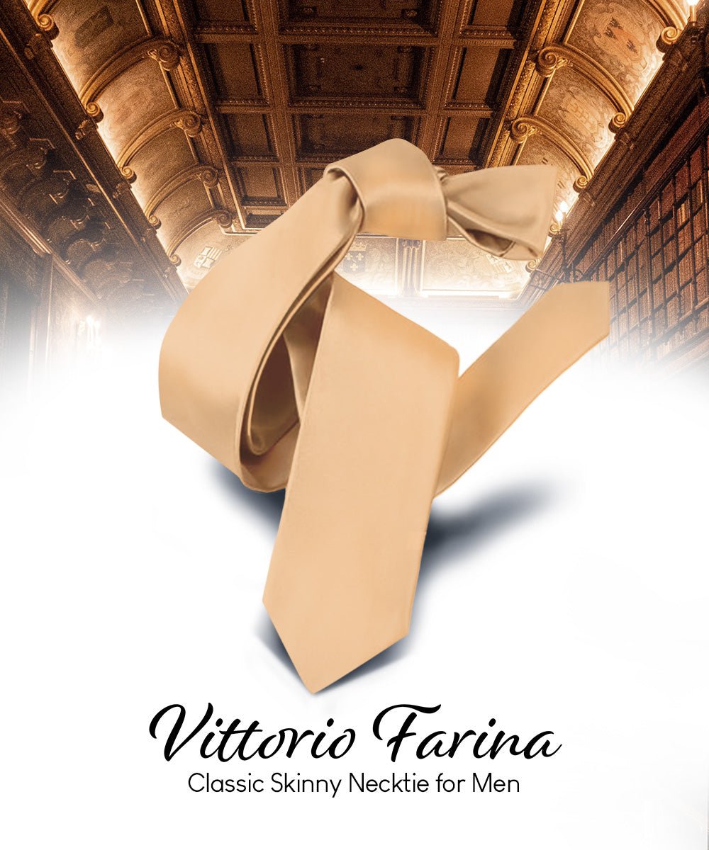 Vittorio Farina Men's Satin Skinny Necktie - N - SKINNY_DARK - PEACH - Classy Cufflinks