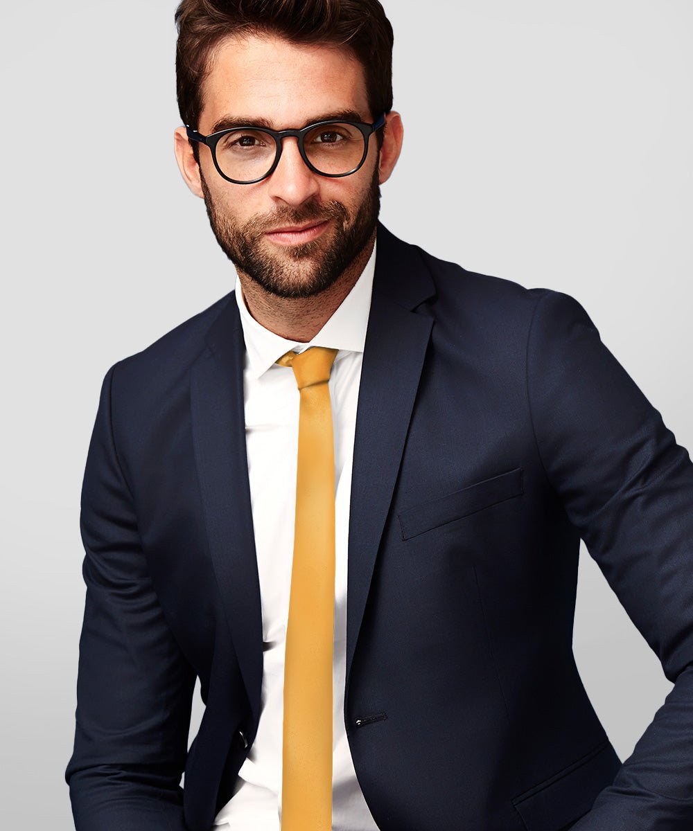 Vittorio Farina Men's Satin Skinny Necktie - N - SKINNY_GOLD - Classy Cufflinks