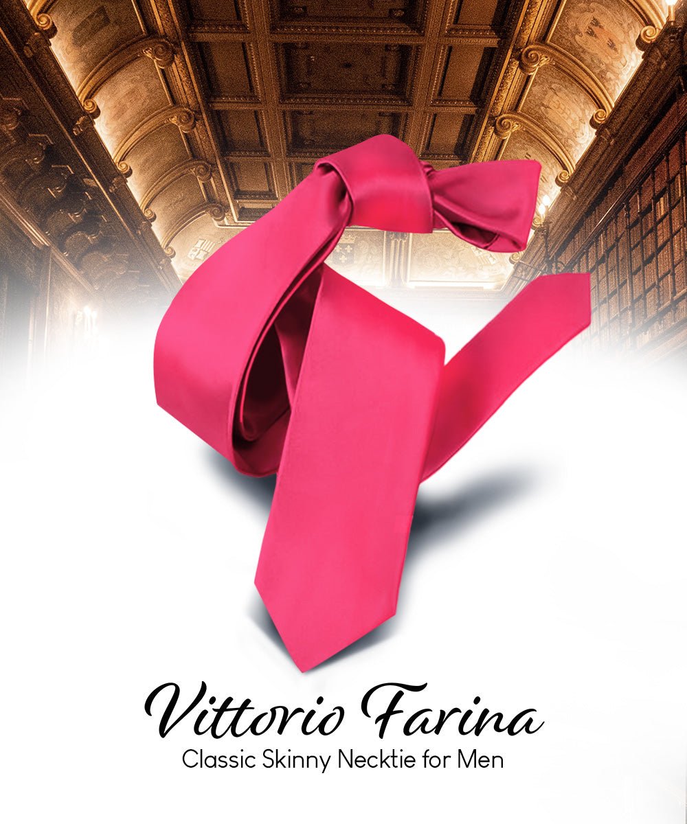 Vittorio Farina Men's Satin Skinny Necktie - N - SKINNY_HOT - PINK - Classy Cufflinks
