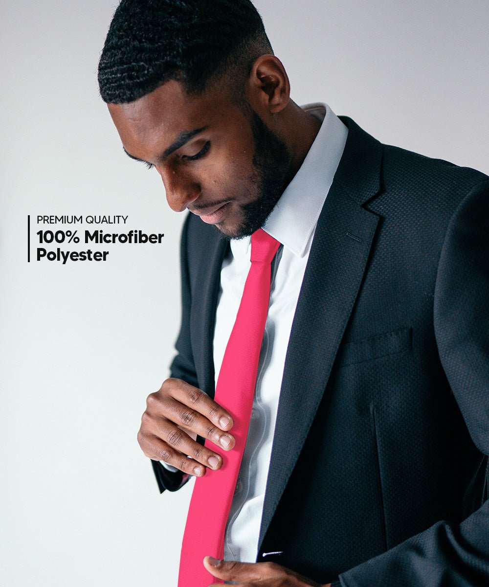 Vittorio Farina Men's Satin Skinny Necktie - N - SKINNY_HOT - PINK - Classy Cufflinks