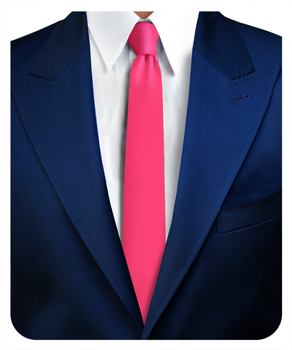 Vittorio Farina Men's Satin Skinny Necktie - N - SKINNY_HOT - PINK - Classy Cufflinks