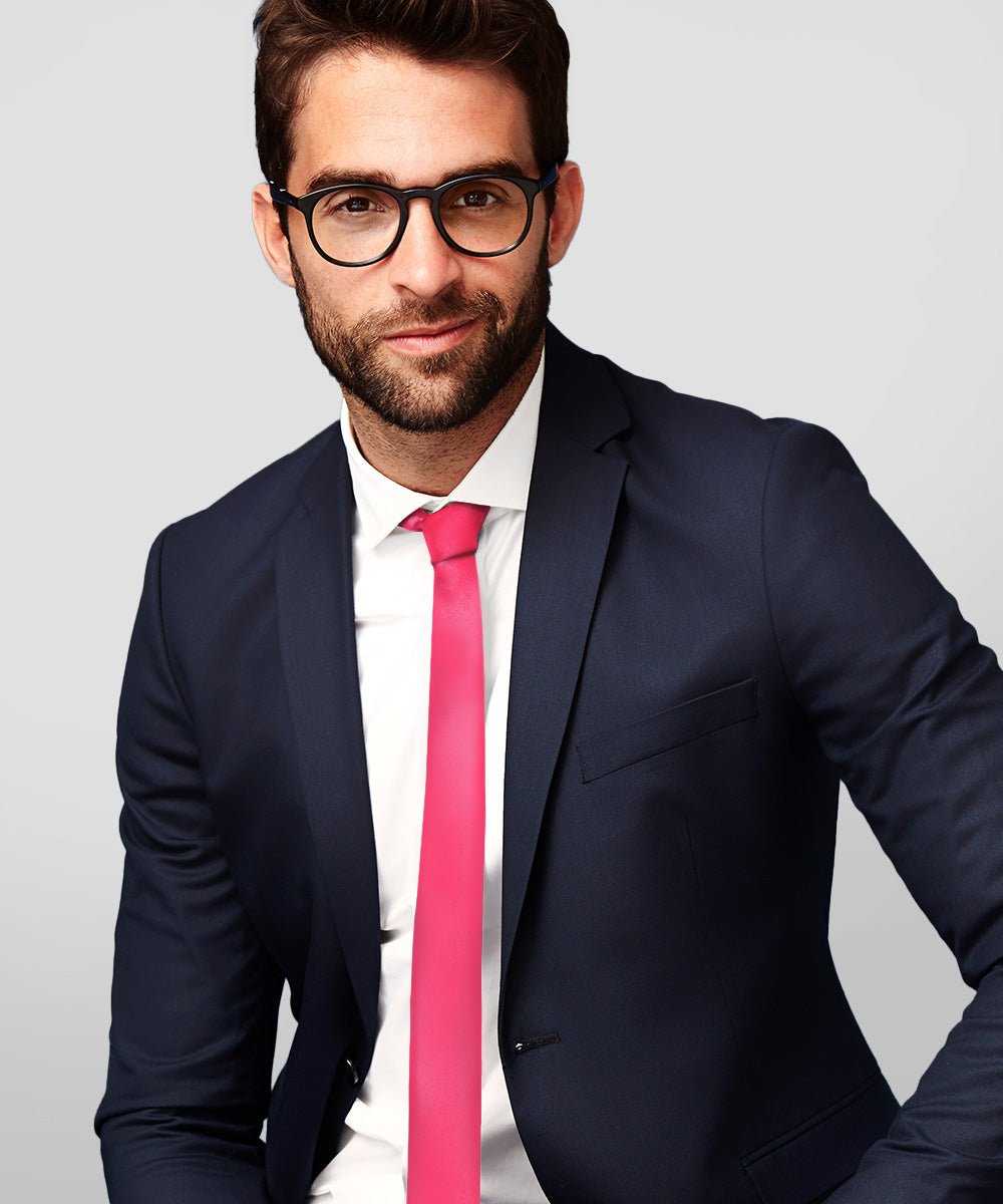 Vittorio Farina Men's Satin Skinny Necktie - N - SKINNY_HOT - PINK - Classy Cufflinks
