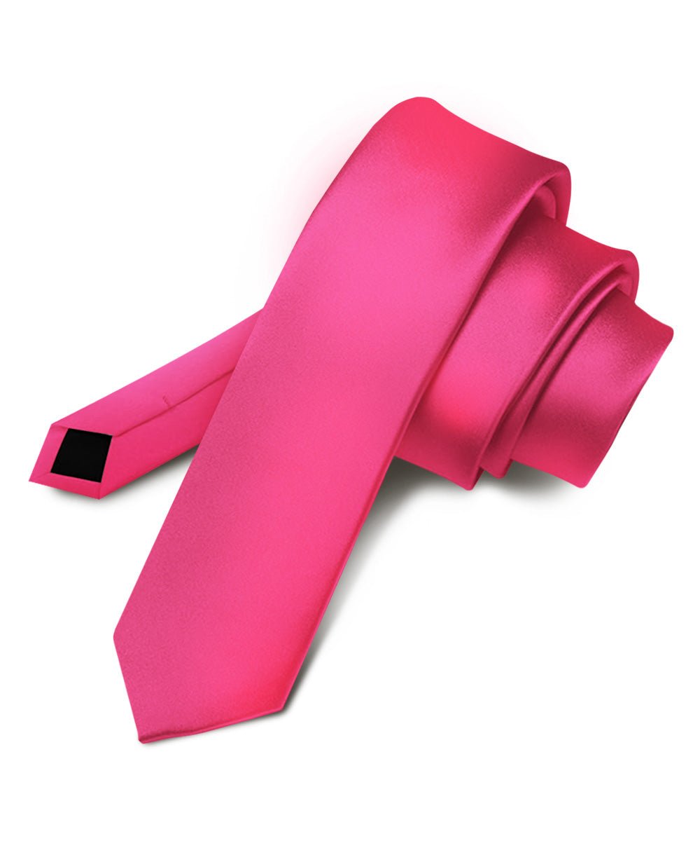 Vittorio Farina Men's Satin Skinny Necktie - N - SKINNY_HOT - PINK - Classy Cufflinks