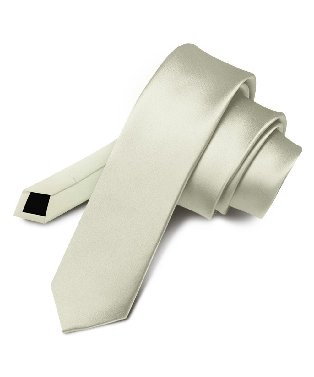 Vittorio Farina Men's Satin Skinny Necktie - N - SKINNY_IVORY - Classy Cufflinks