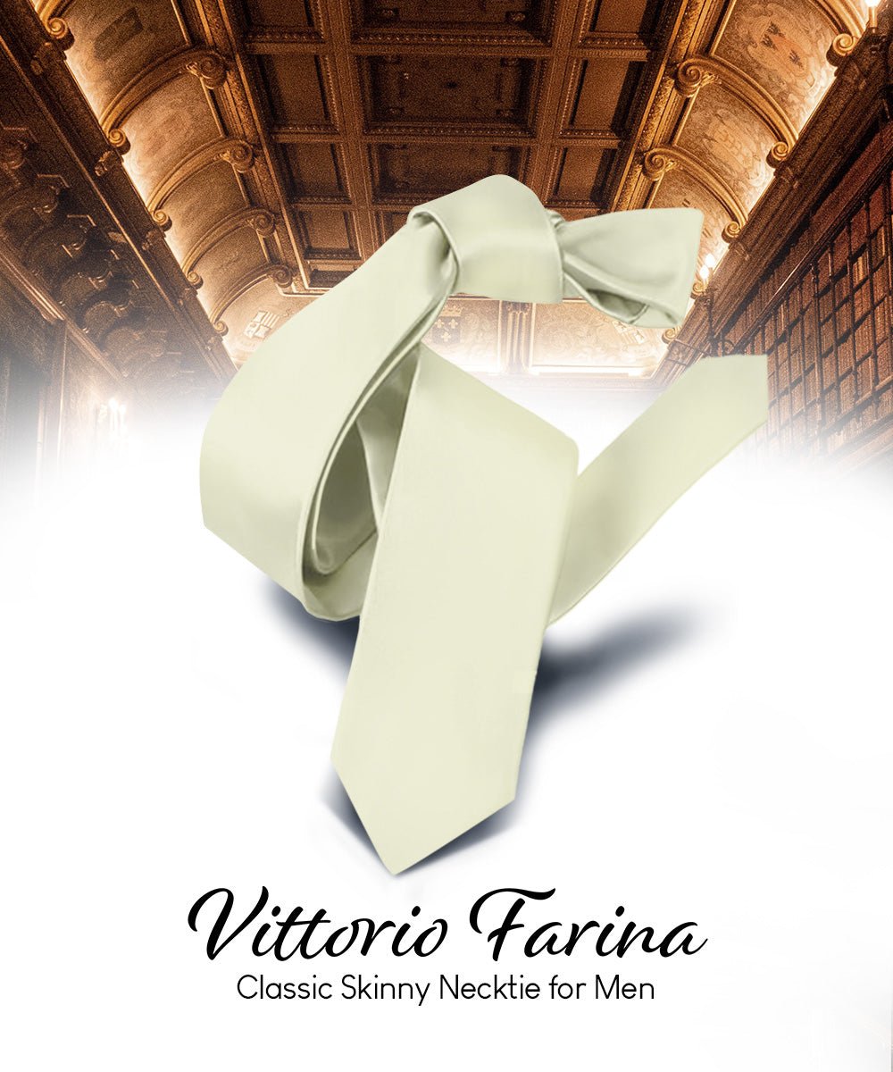Vittorio Farina Men's Satin Skinny Necktie - N - SKINNY_IVORY - Classy Cufflinks