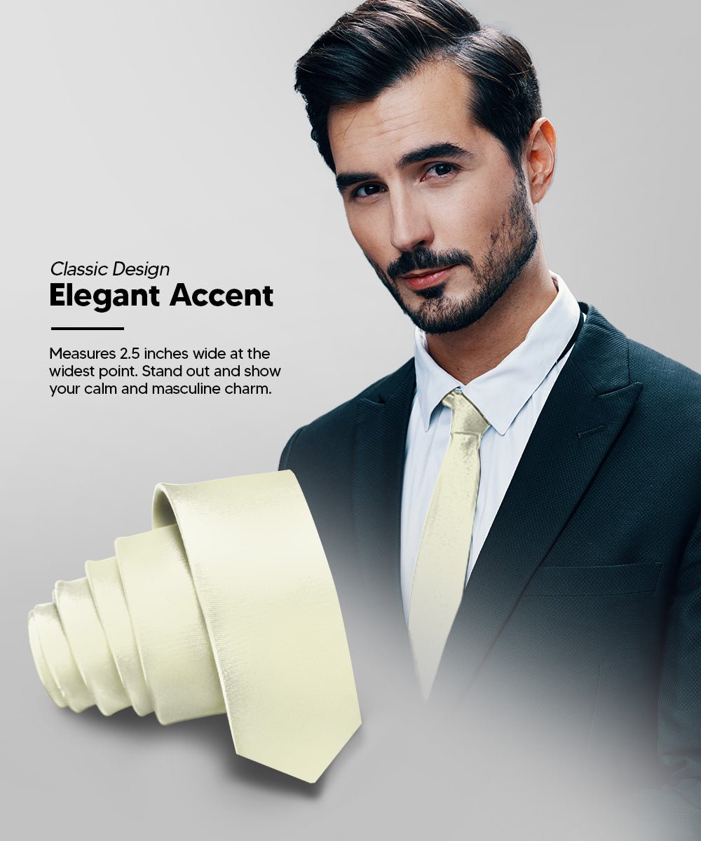 Vittorio Farina Men's Satin Skinny Necktie - N - SKINNY_IVORY - Classy Cufflinks