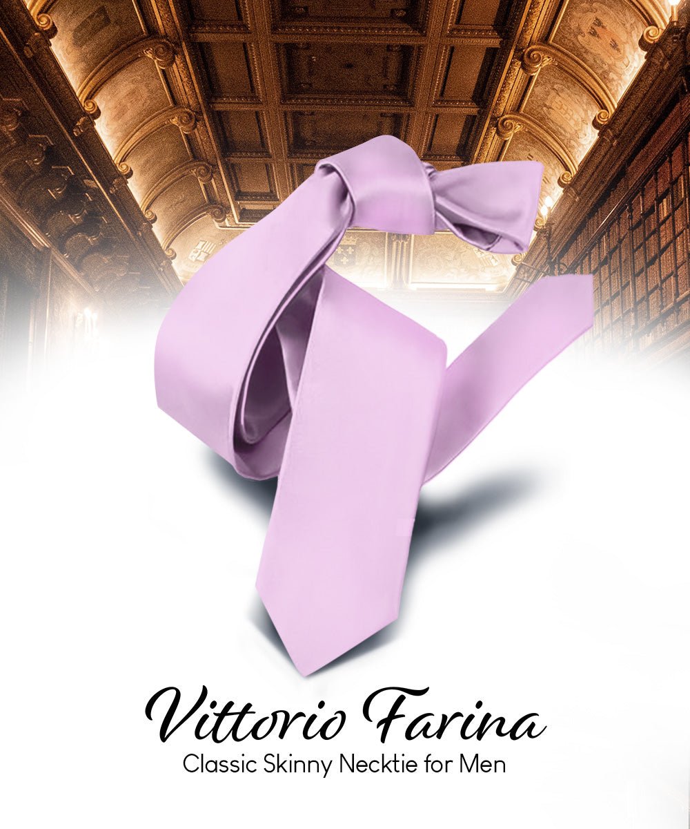 Vittorio Farina Men's Satin Skinny Necktie - N - SKINNY_LAVENDER - Classy Cufflinks