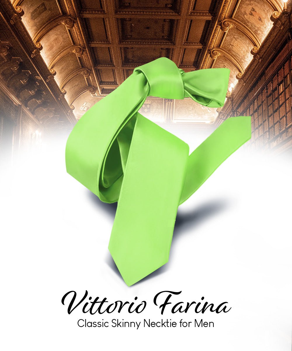 Vittorio Farina Men's Satin Skinny Necktie - N - SKINNY_LIME - Classy Cufflinks