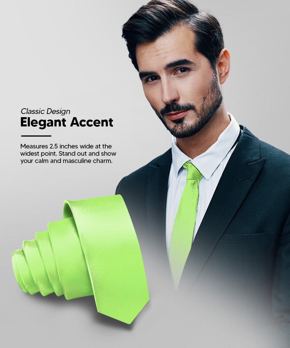 Vittorio Farina Men's Satin Skinny Necktie - N - SKINNY_LIME - Classy Cufflinks