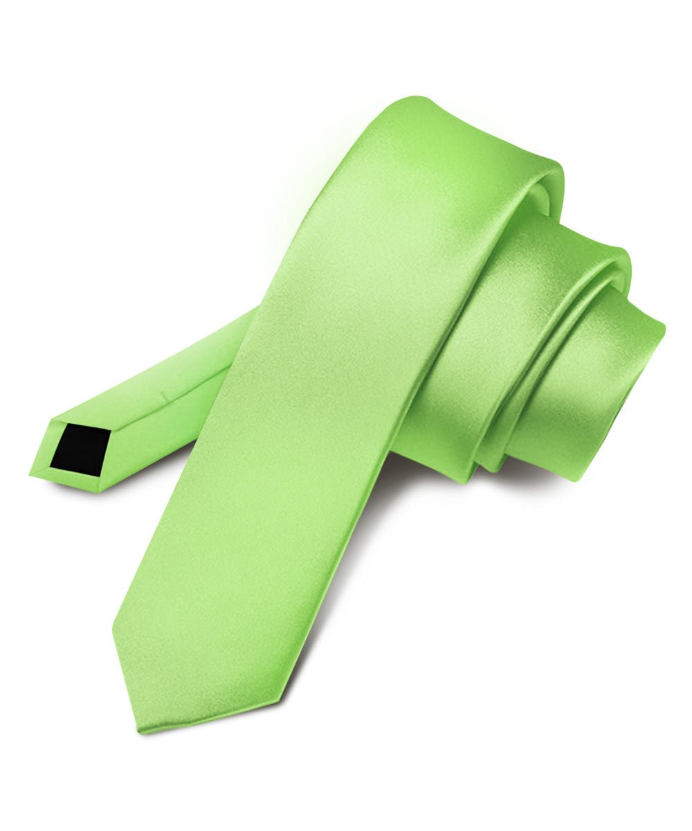 Vittorio Farina Men's Satin Skinny Necktie - N - SKINNY_LIME - Classy Cufflinks