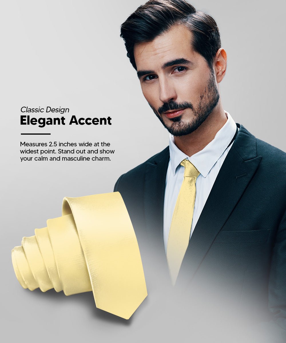 Vittorio Farina Men's Satin Skinny Necktie - N - SKINNY_MAIZE - Classy Cufflinks