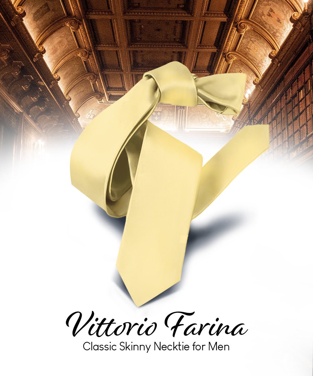 Vittorio Farina Men's Satin Skinny Necktie - N - SKINNY_MAIZE - Classy Cufflinks