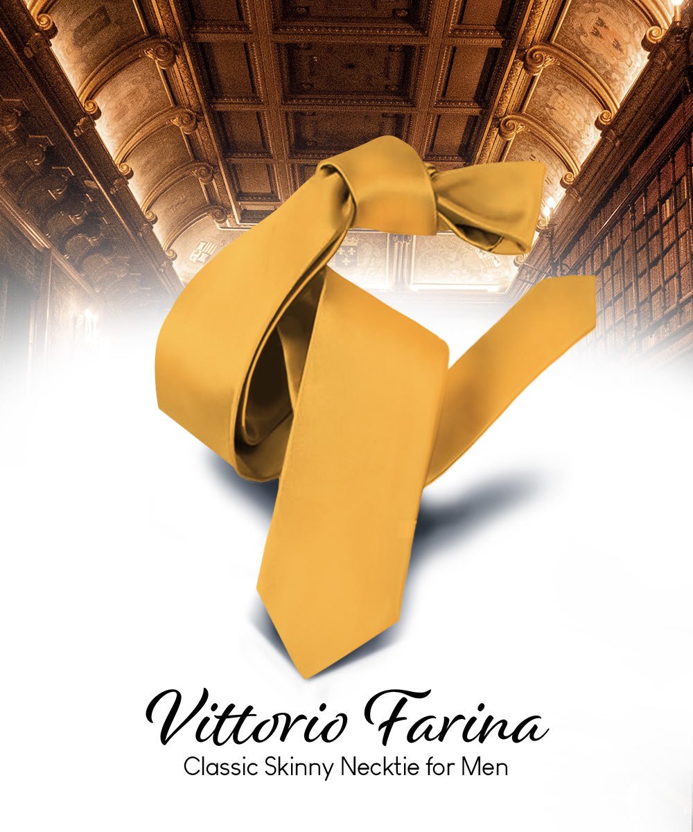Vittorio Farina Men's Satin Skinny Necktie - N - SKINNY_MUSTARD - Classy Cufflinks
