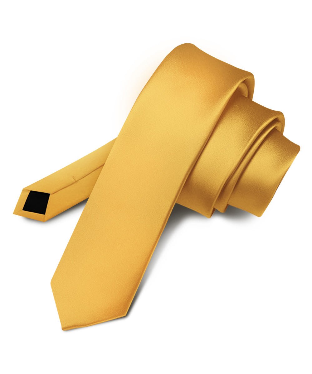 Vittorio Farina Men's Satin Skinny Necktie - N - SKINNY_MUSTARD - Classy Cufflinks