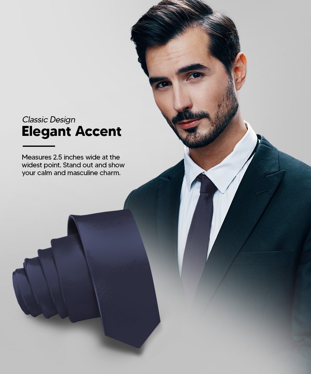 Vittorio Farina Men's Satin Skinny Necktie - N - SKINNY_NAVY - Classy Cufflinks