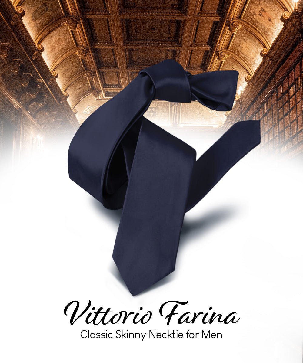 Vittorio Farina Men's Satin Skinny Necktie - N - SKINNY_NAVY - Classy Cufflinks
