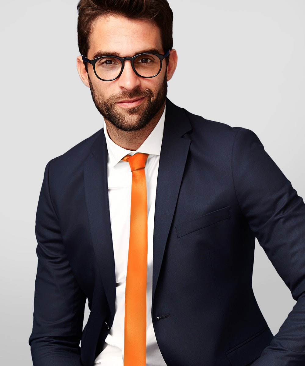 Vittorio Farina Men's Satin Skinny Necktie - N - SKINNY_ORANGE - Classy Cufflinks