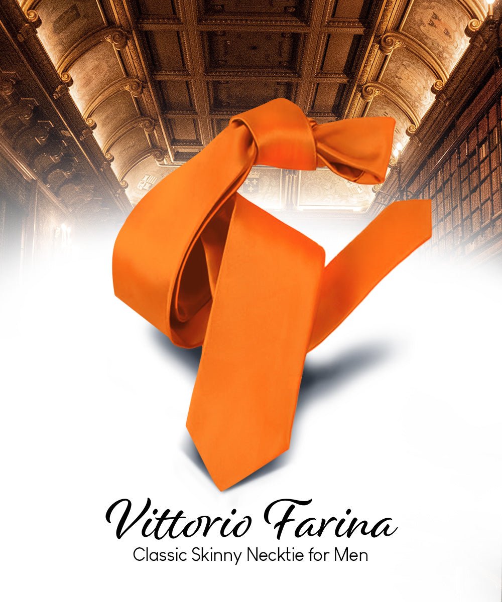 Vittorio Farina Men's Satin Skinny Necktie - N - SKINNY_ORANGE - Classy Cufflinks