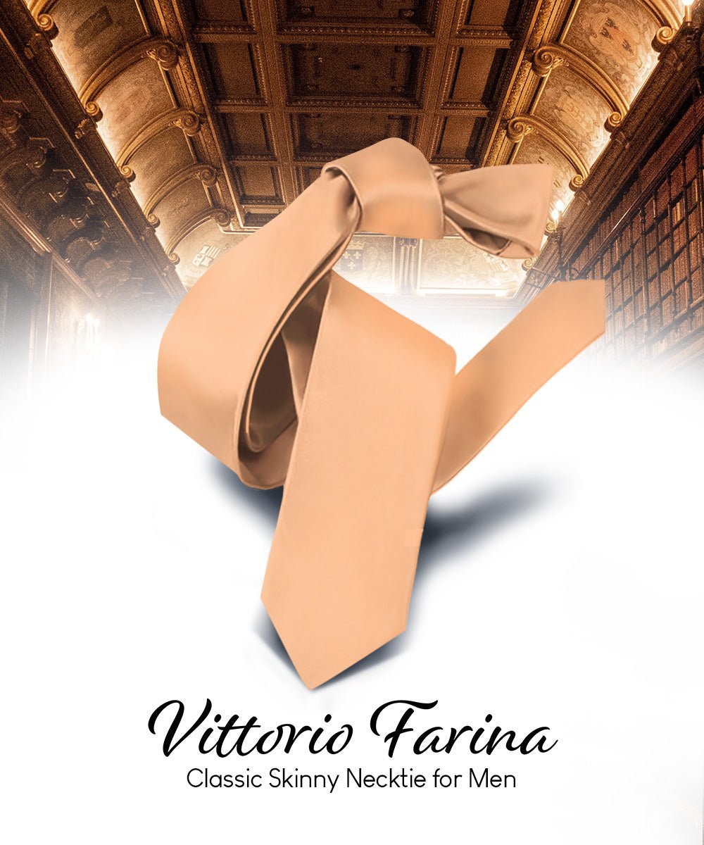 Vittorio Farina Men's Satin Skinny Necktie - N - SKINNY_PEACH - Classy Cufflinks