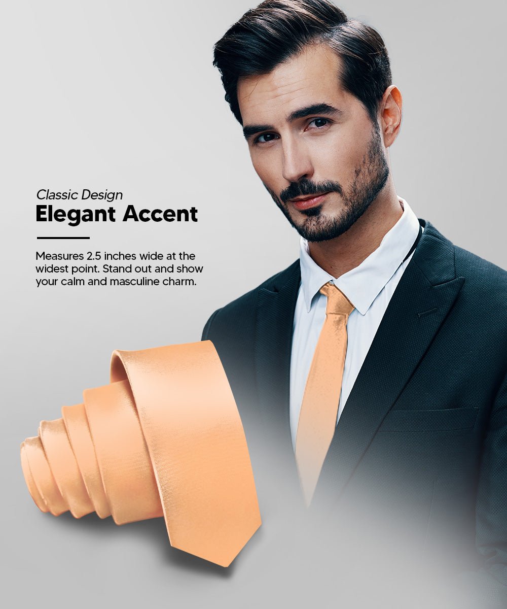 Vittorio Farina Men's Satin Skinny Necktie - N - SKINNY_PEACH - Classy Cufflinks