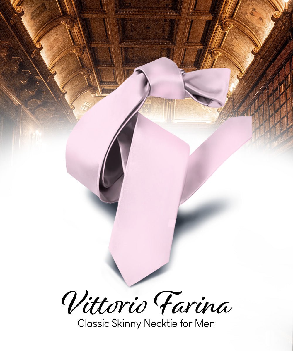 Vittorio Farina Men's Satin Skinny Necktie - N - SKINNY_PINK - Classy Cufflinks