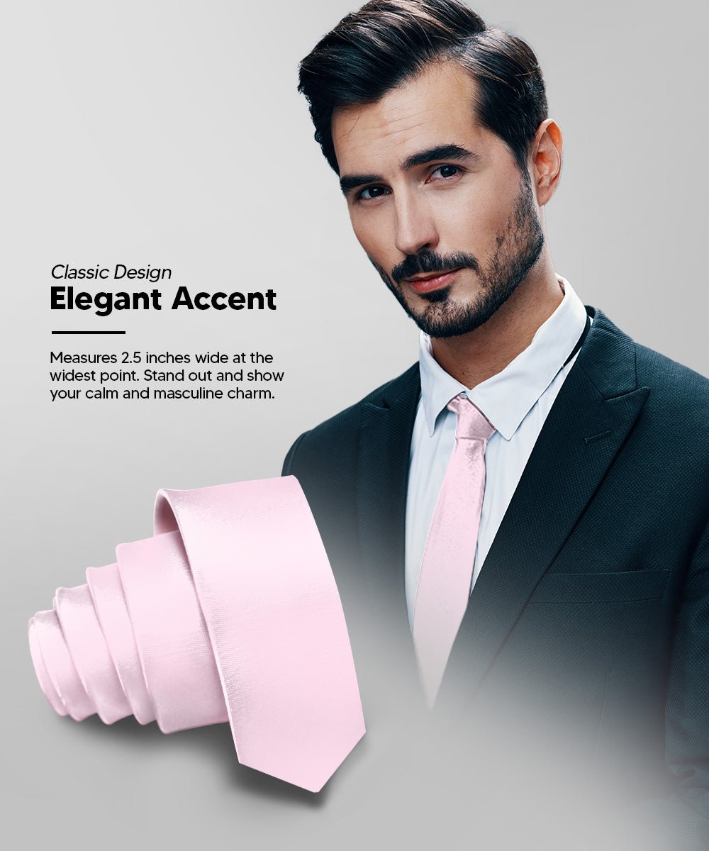 Vittorio Farina Men's Satin Skinny Necktie - N - SKINNY_PINK - Classy Cufflinks