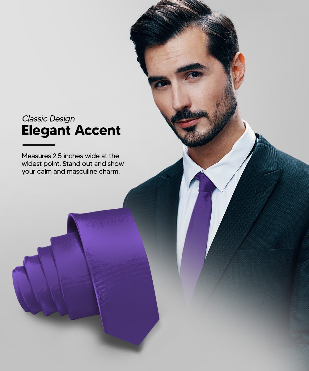 Vittorio Farina Men's Satin Skinny Necktie - N - SKINNY_PURPLE - Classy Cufflinks