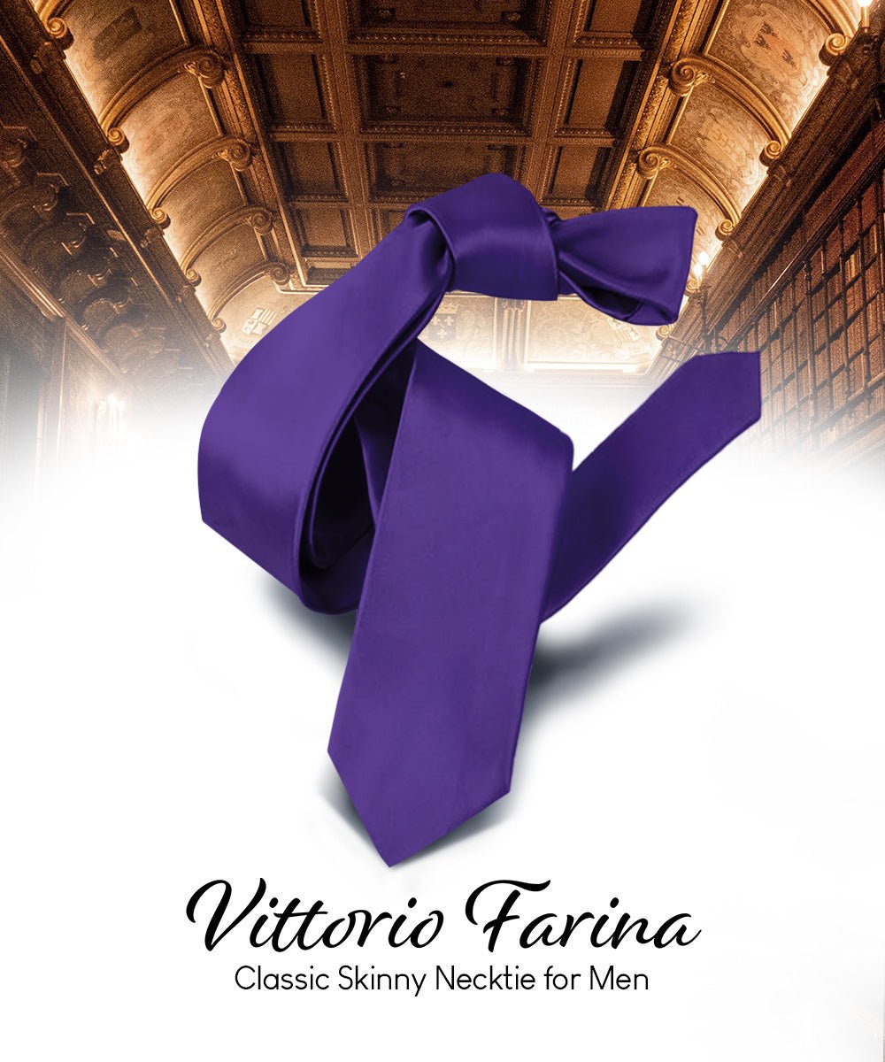 Vittorio Farina Men's Satin Skinny Necktie - N - SKINNY_PURPLE - Classy Cufflinks