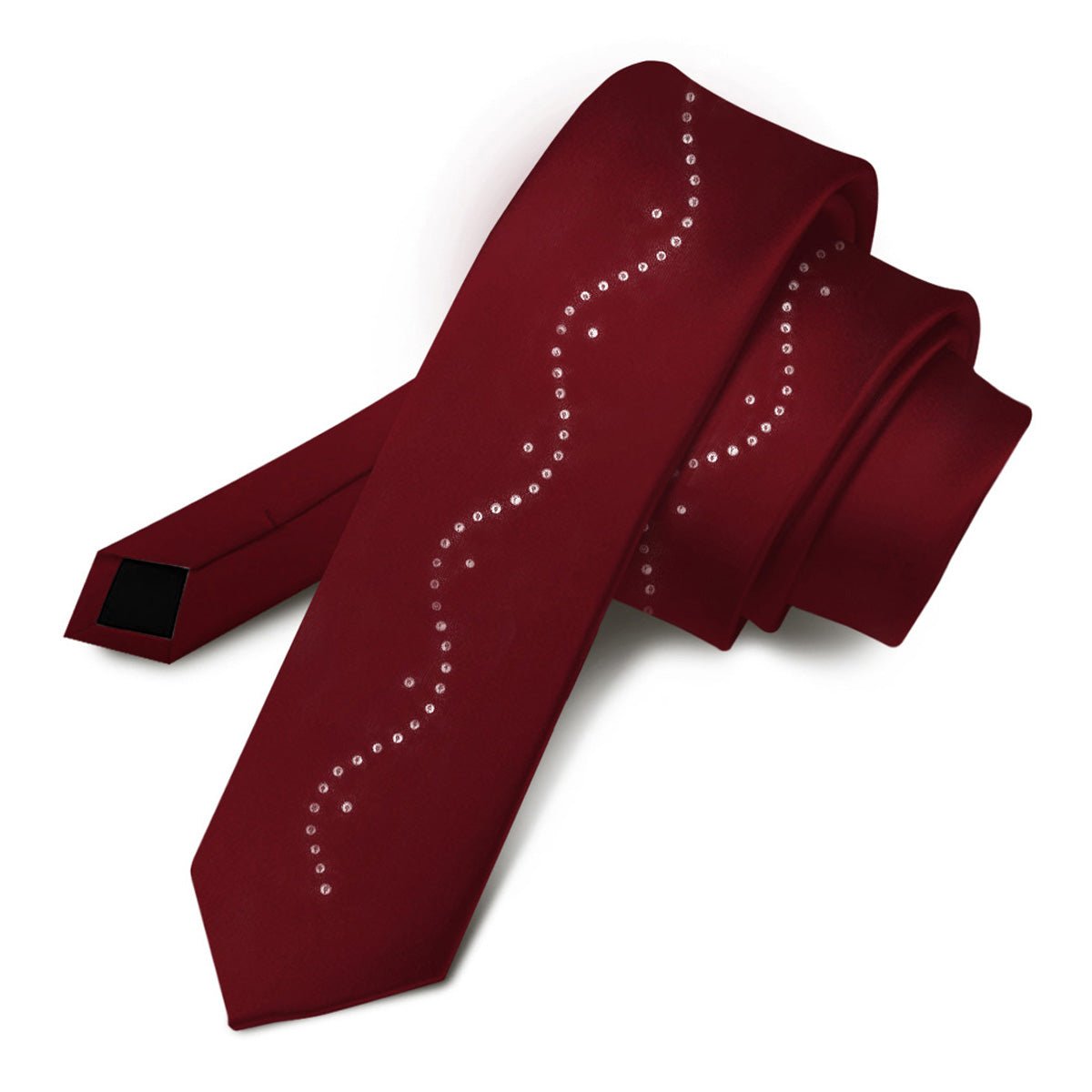 Vittorio Farina Men's Satin Skinny Necktie with Rhinestones - N - SKINNY - R_BURGUNDY - Classy Cufflinks