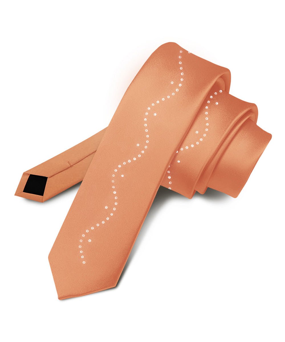 Vittorio Farina Men's Satin Skinny Necktie with Rhinestones - N - SKINNY - R_COPPER - Classy Cufflinks