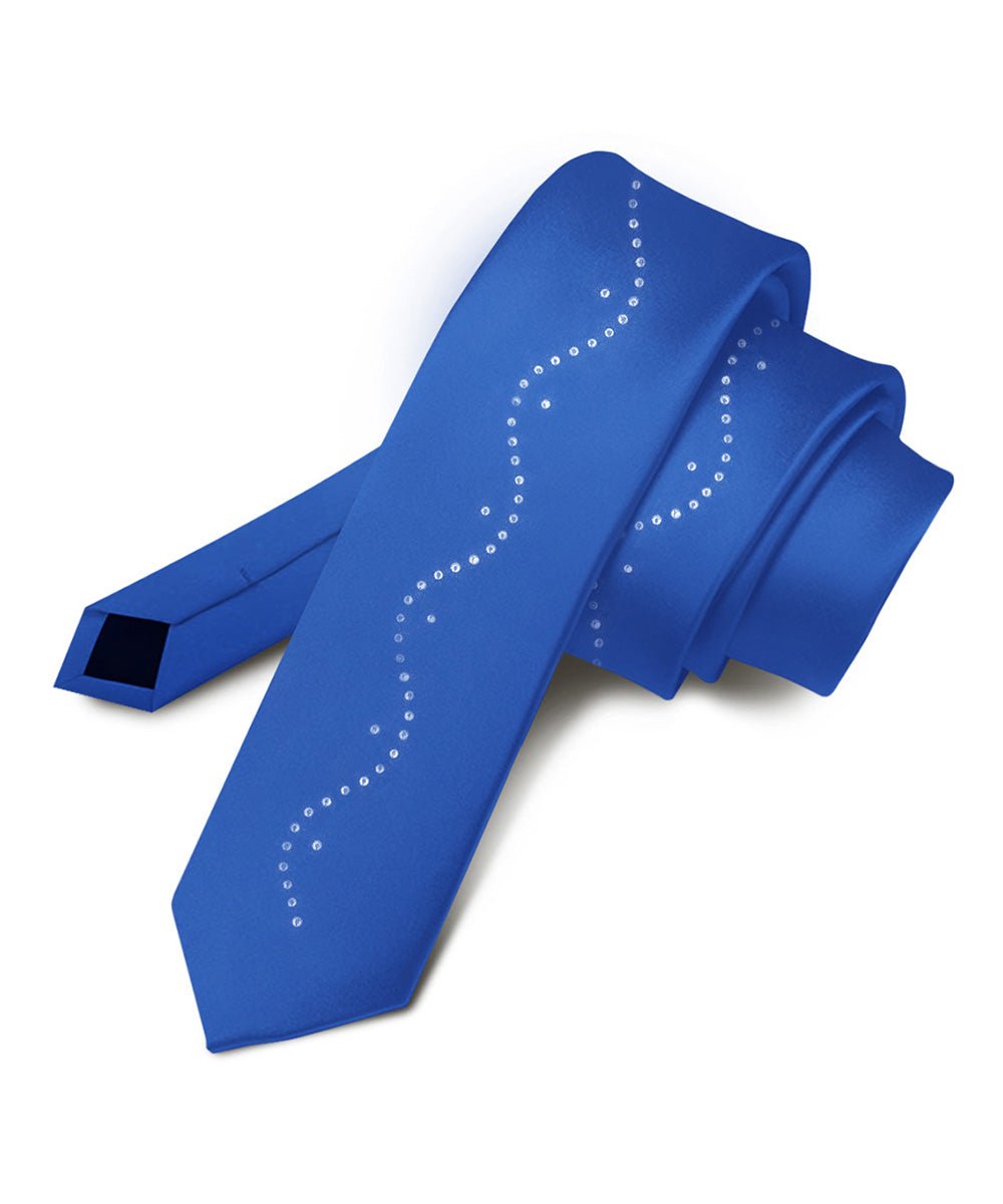 Vittorio Farina Men's Satin Skinny Necktie with Rhinestones - N - SKINNY - R_ROYAL - Classy Cufflinks