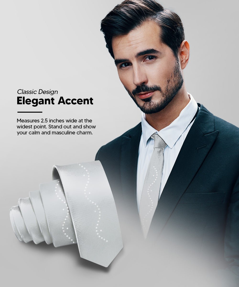 Vittorio Farina Men's Satin Skinny Necktie with Rhinestones - N - SKINNY - R_SILVER - Classy Cufflinks