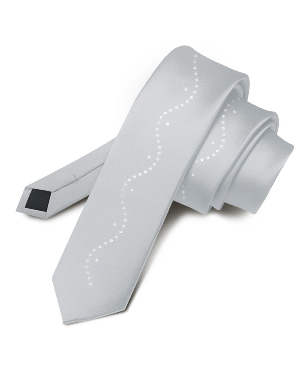 Vittorio Farina Men's Satin Skinny Necktie with Rhinestones - N - SKINNY - R_SILVER - Classy Cufflinks