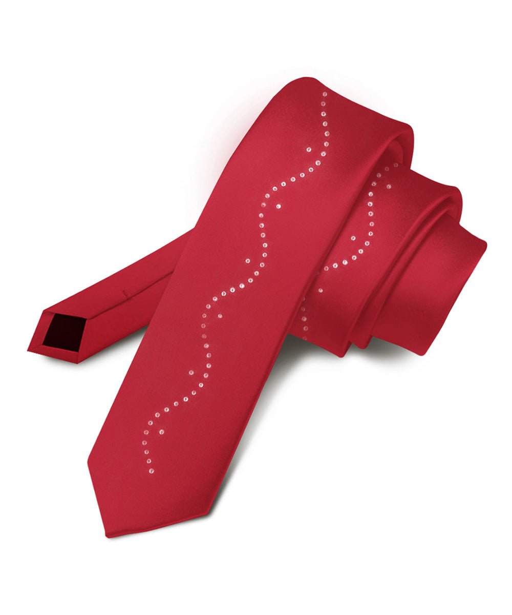 Vittorio Farina Men's Satin Skinny Necktie with Rhinestones - N - SKINNY - R_WINE - Classy Cufflinks